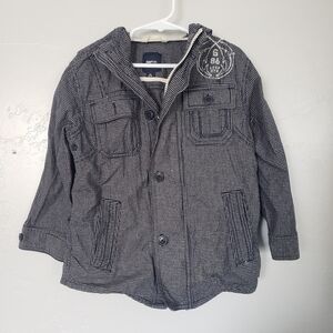 Gap Kids Boys XS 4/5 Navy Blue & White Plaid Jacket Zipper Button Up Utility